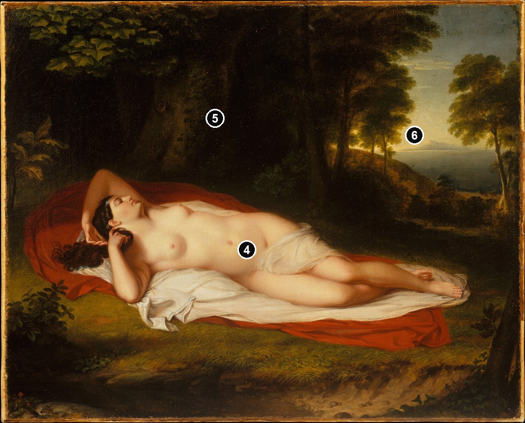 Annotated details from Ariadne Oil Copy by Asher Brown Durand